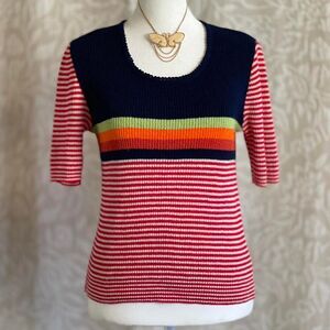 Vintage 70s Naulover Spain Ribbed Knit Colorblock Shirt Mod‎ Striped Top Size M